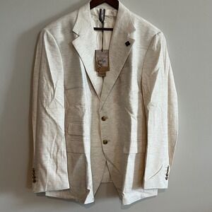 PJ Paul Jones Mens Linen Blend Blazer Oatmeal Beige 2 Button Sport Coat NWT 2XL